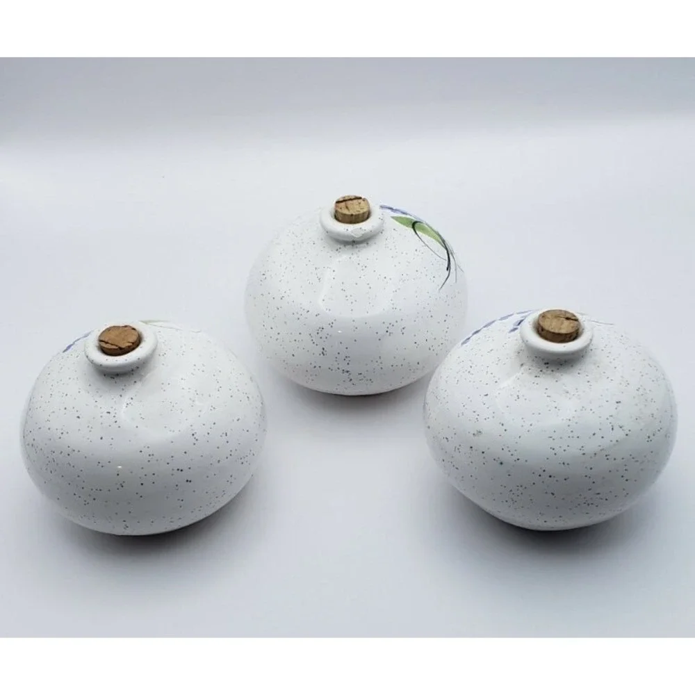 Set‎ of 3 Ceramic Bottles Lavender Design Cork Stopper Vases Home Decor